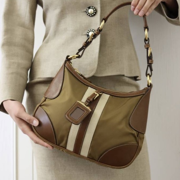 PRADA Tessuto re-edition 2005 nylon leather striped bag hobo purse - Picture 6 of 15